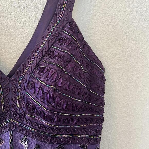 Sue Wong Nocturne Mini Dress Purple Beaded Sequins Cocktail Dress Size 4? Flaws - Picture 7 of 9